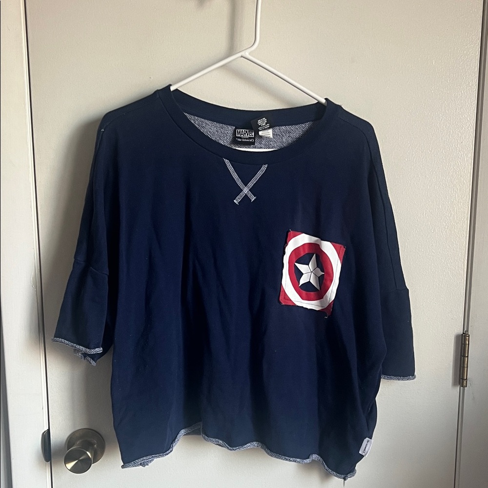 Marvel Navy Blue Women’s Captain America Cropped Pocket Sweatshirt
